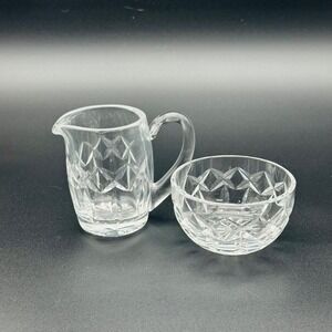 Waterford Crystal Creamer and Sugar Bowl Set Diamond Cut Pattern Ireland